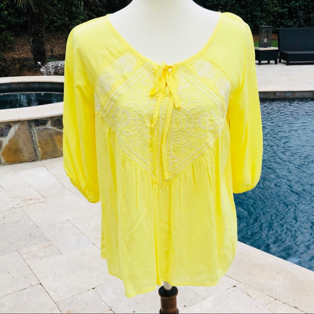 Soieblu Yellow Embroidered Top with Ties